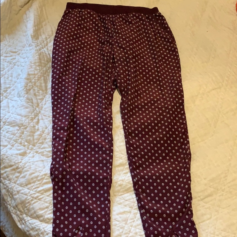 Silky Maroon High Rise  Patterned Pants